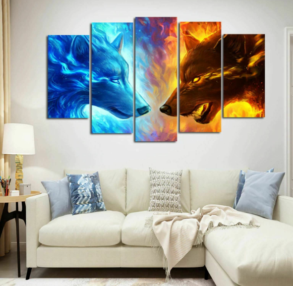 Ice and Fire Wolf 5 Pieces Wall Art Canvas Living Room Bedroom Home Decoration Canvas