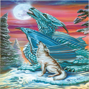 Dragon and Wolf Howling Moon Microfiber Duvet Cover