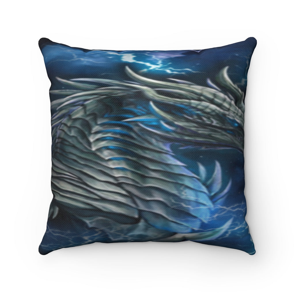 Lighting Dragon Blue Wolf Polyester Square Pillow