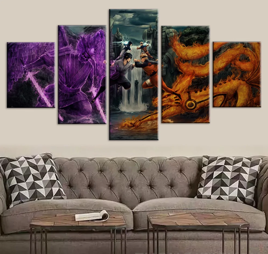 Naruto Sasuke Final Valley Fight Anime Canvas Posters Print Wall Art Picture Decor 5 Pieces Canvas