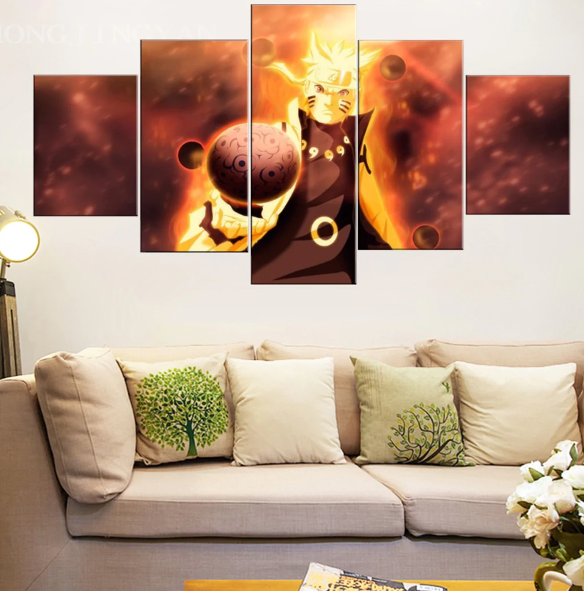 Naruto Bijuu Sage Mode 5 Panel Canvas Wall Art Home Decor Anime Art Canvas