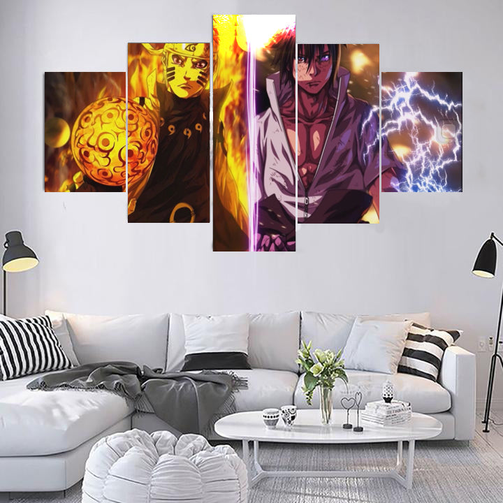 Naruto and Sasuke 5 Pieces Canvas Home Room Decor Wall Art Living Room 5 Panel Canvas