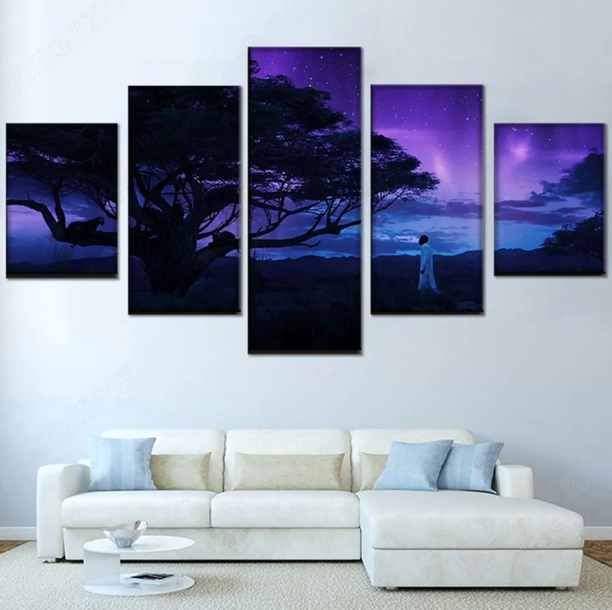 Black Panther Canvas Prints Wall Art 5 Pieces Paintings Tree Abstract Home Decor Framework