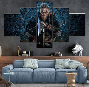 Assassin's Creed Valhalla Canvas Frame Living Room Home Decor Valhalla Viking 5 Pieces Wall Art Painting Canvas