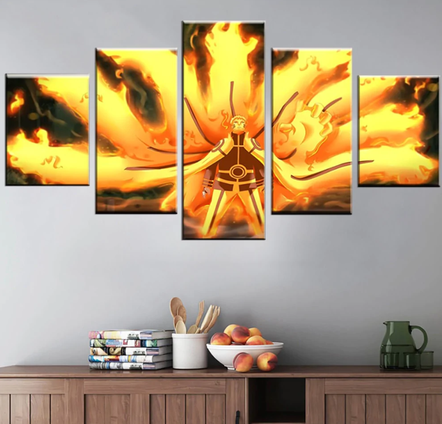 Canvas Painting Art Wall 5 Panel Animation Naruto 7th Hokage Bijuu Nine Tails Sage Mode Living Room Home Decoration Poster Picture Canvas
