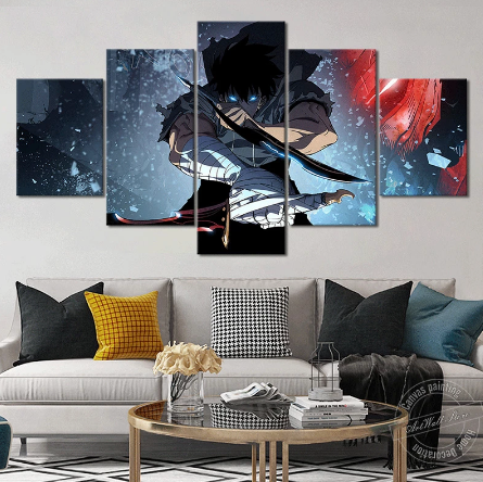 Solo Level Canvas Painting Art Wall 5 Panel Anime Living Room Home Decoration Poster Picture Canvas