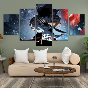 Solo Level Canvas Painting Art Wall 5 Panel Anime Living Room Home Decoration Poster Picture Canvas