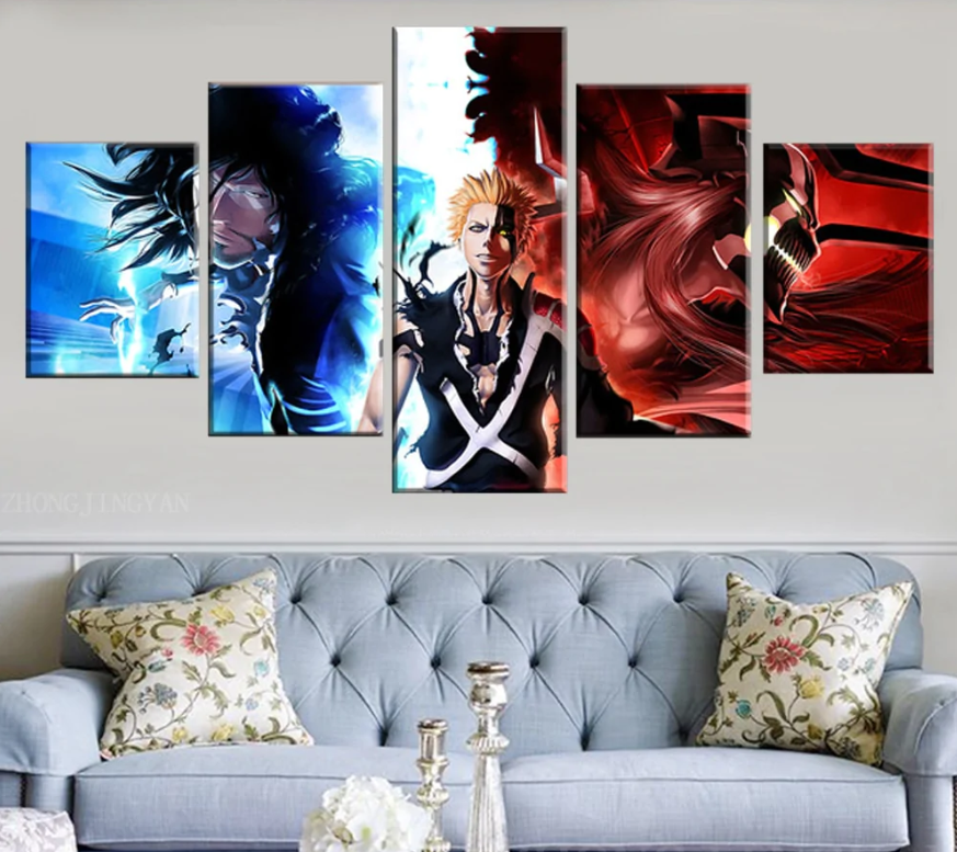 Canvas Painting Prints 5 Panel Kurosaki Ichigo Bleach Anime Home Decor Canvas