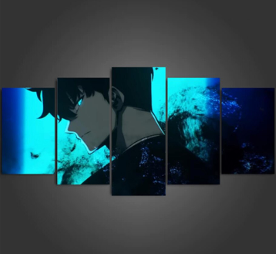 Sung Jin-Woo Home Decor 5 Pieces Canvas Decorations Home Wall Art Anime 5 Panel Canvas Solo Leveling
