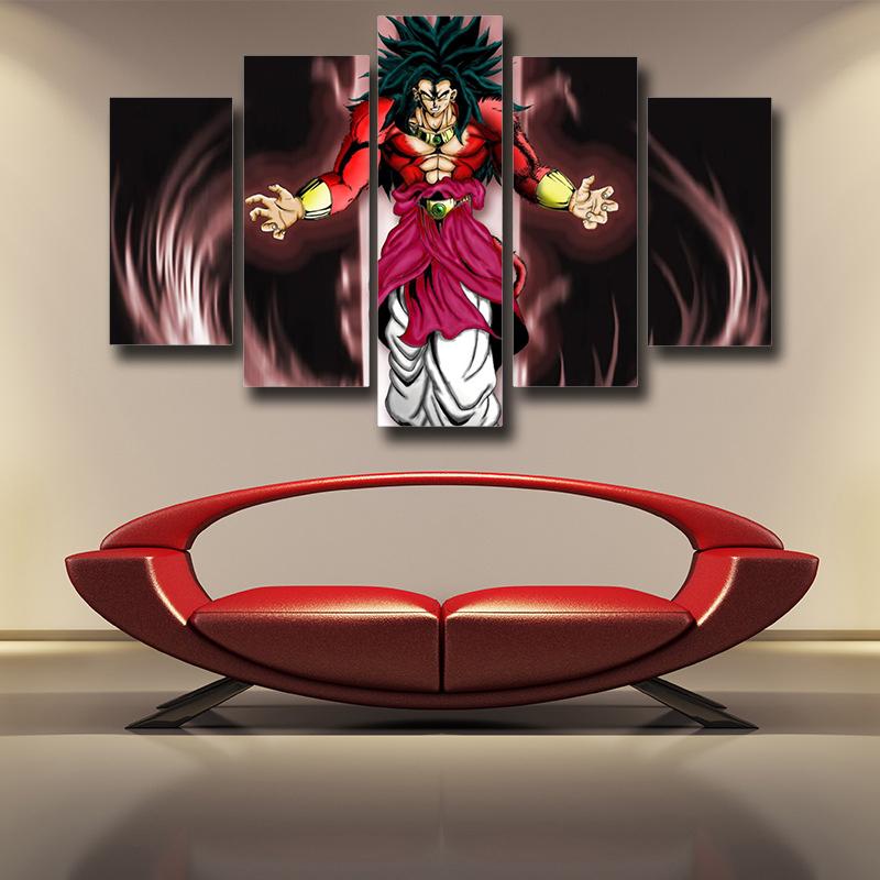 Dragon Ball Super 5 Pieces Super Saiyan 4 Broly Canvas Wall Art Home Decor Living Room Canvas