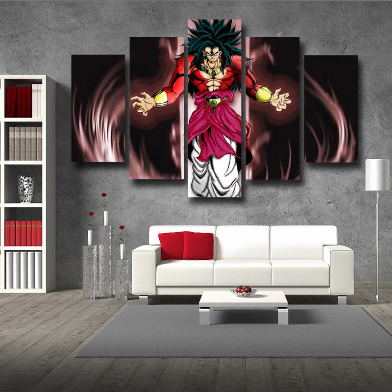 Dragon Ball Super 5 Pieces Super Saiyan 4 Broly Canvas Wall Art Home Decor Living Room Canvas
