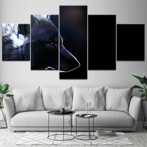 Black Wolf Alpha 5 Pieces Canvas Wall Art Home Decoration Living Room Home Decor 5 Panel Canvas