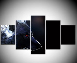 Black Wolf Alpha 5 Pieces Canvas Wall Art Home Decoration Living Room Home Decor 5 Panel Canvas