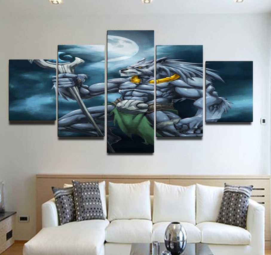 Alpha Werewolf Moon 5 Pieces Canvas Wall Art Hero Bedroom Decor Living Room Canvas