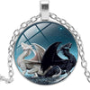 Black Dragon White Dragon Yin Yang Necklace Glass Convex Round Pendant Necklace