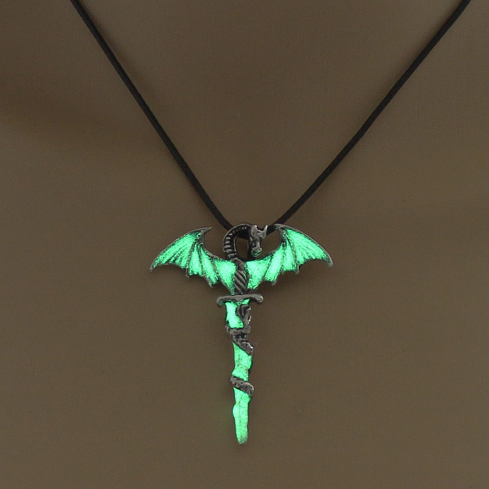 Luminous Necklace Glow In The Dark Sword Vintage Dragon Pendant Necklace Jewelry