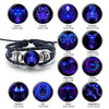 12 Constellation Zodiac Sign Black Braided Leather Bracelet Glass Dome Jewelry Punk Bracelet None Luminous and Luminous