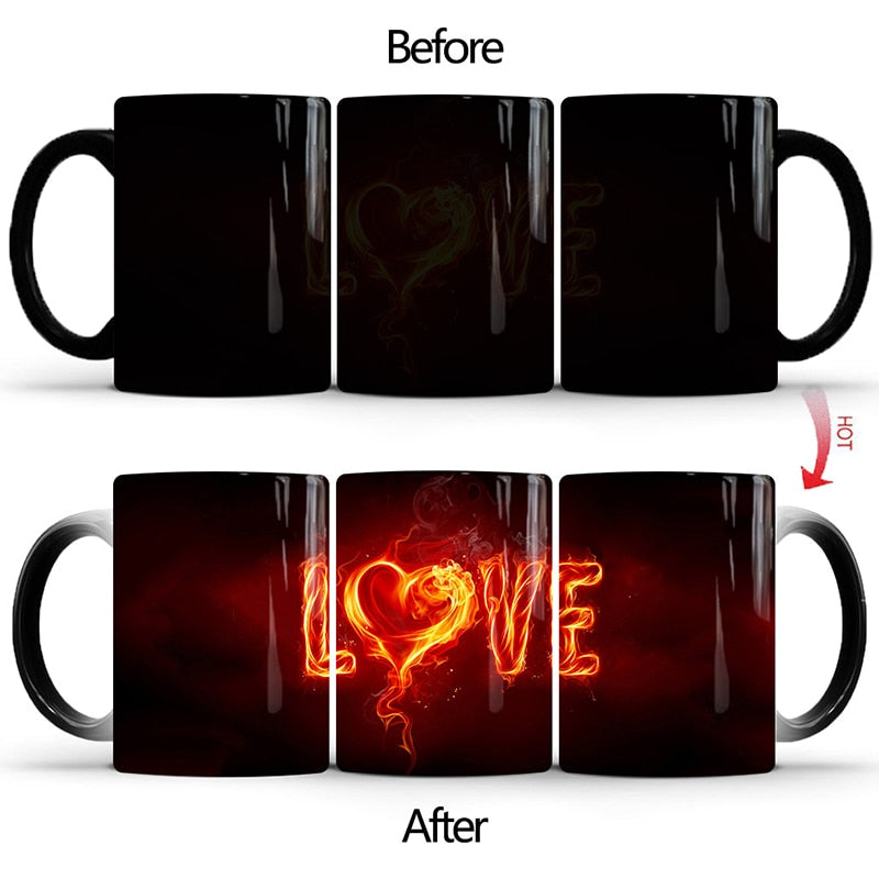 Thermochromic Magic Cup Love Color Changing Mug Ceramic 350ml Coffee Milk Cup Drink