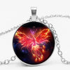 Starry Sky Beast Phoenix Constellation Gold Saint Glass Pendant Necklace Classic Comic Memory Jewelry