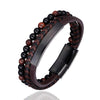 Stainless Steel Stone Beads Bracelet Tiger Stone Bangle Bracelet Stainless Steel Punk Leather Jewelry