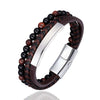 Stainless Steel Stone Beads Bracelet Tiger Stone Bangle Bracelet Stainless Steel Punk Leather Jewelry