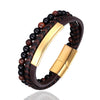 Stainless Steel Stone Beads Bracelet Tiger Stone Bangle Bracelet Stainless Steel Punk Leather Jewelry