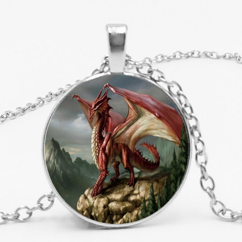 Western Red Dragon Wings Dragon Pendant Necklace Jewelry Red Dragon Pendant Necklace