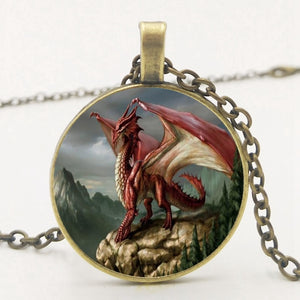 Western Red Dragon Wings Dragon Pendant Necklace Jewelry Red Dragon Pendant Necklace