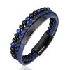 Stainless Steel Stone Beads Bracelet Tiger Stone Bangle Bracelet Stainless Steel Punk Leather Jewelry