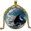 Black Dragon White Dragon Yin Yang Necklace Glass Convex Round Pendant Necklace