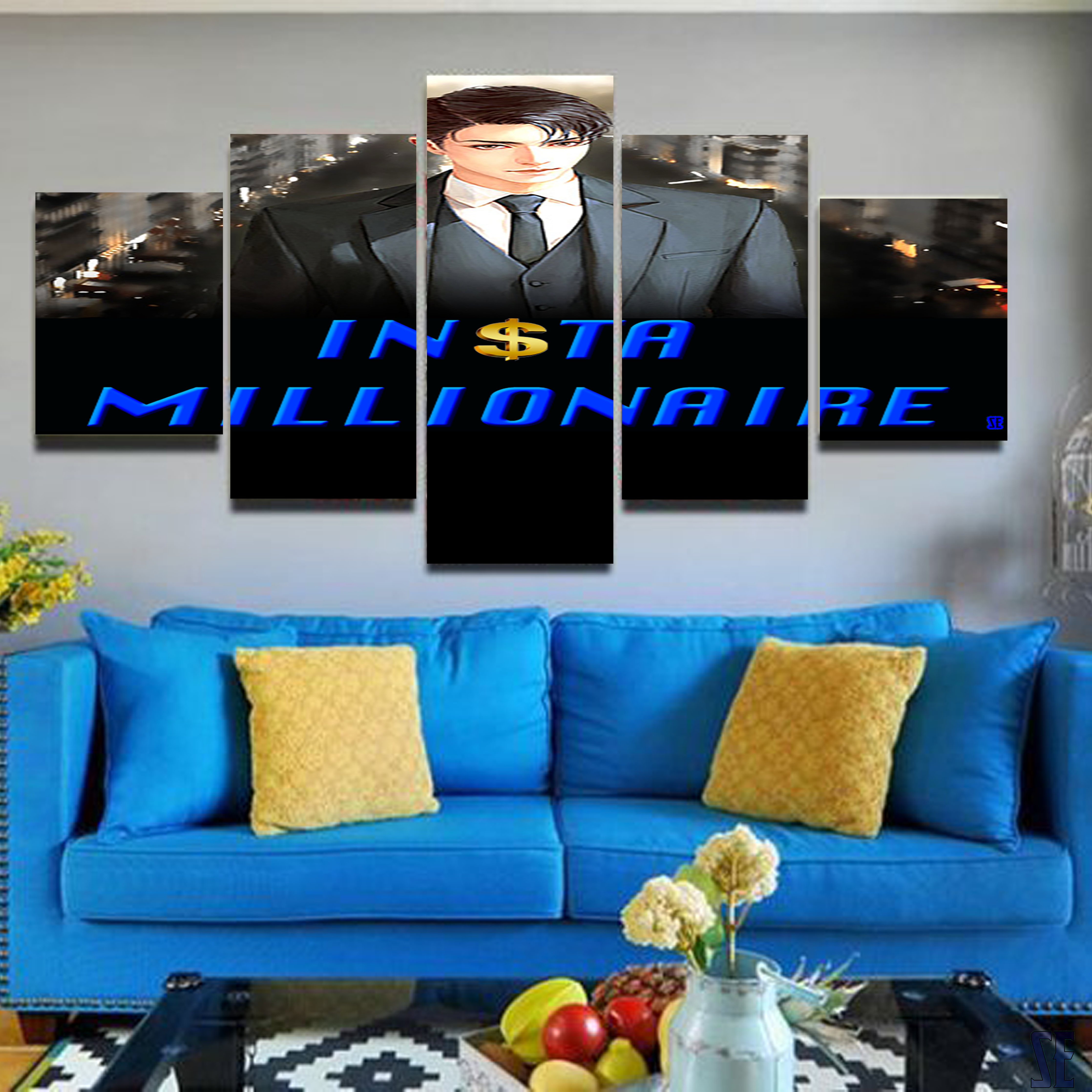 Insta Millionaire 5 Piece Canvas Suit City Wall Art Home Living Room Insta Millionaire 5 Panel Canvas