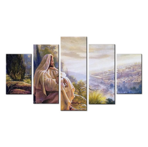 Jesus In Thought Printed Canvas 5 Panels Painting Home Decor Posters Wall Art Framework