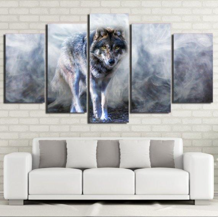 White Smoke Wolf 5 Panel Canvas Wall Art Living Room Home Decor 5 Pieces Canvas