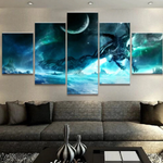 Blue Black Dragon 5 Pieces Canvas Art Wall Home Room Dragon 5 Panel Canvas