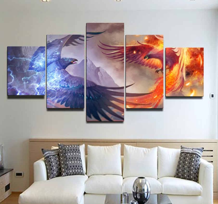 Thunder and Flame 5 Pieces Canvas Wall Art Decor Home Living Room Decorations 5 Panel Thunder Flame Bird Canvas