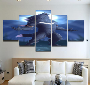 Blue Moonlight Werewolf 5 Pieces Canvas Wall Art Home Decor Living Room Alpha Werewolf 5 Panel Canvas