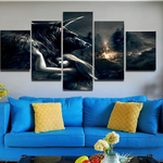 Protect The One You 5 Pieces Canvas Living Room Home Decor Wall Art Wolf and Girl 5 Panel Canvas