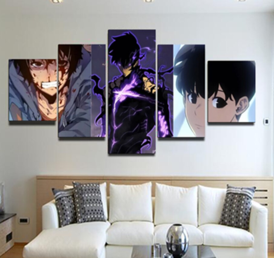 Sung Jin-Woo Evolution Solo Leveling 5 Pieces Canvas Bedroom Home Decor Wall Art Anime 5 Panel Canvas