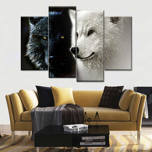 Black White Wolf 5 Pieces Canvas Wall Art Living Room Home Decor Painting Ying Yang Wolf 5 Panel Canvas