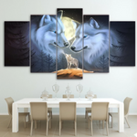 Wolf Family Full Moon 5 Panel Canvas Wall Art Home Decor 5 Piece Room Decor Canvas