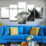 Jon Snow White Wolf Wall Art 5 Panels Canvas Painting Home Decoration Winter is Coming Canvas