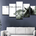 Jon Snow White Wolf Wall Art 5 Panels Canvas Painting Home Decoration Winter is Coming Canvas