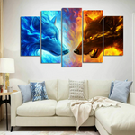 Ice and Fire Wolf 5 Pieces Wall Art Canvas Living Room Bedroom Home Decoration Canvas