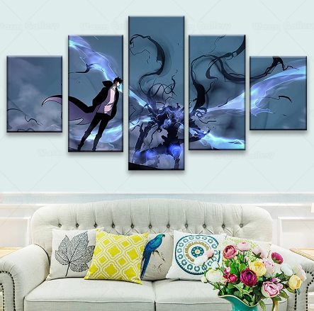 Solo Leveling Kneel To The King Sung Jin Woo 5 Panel Canvas Home Decor Warrior 5 Pieces Canvas Art Wall