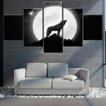 Wolf Howl Full Moon Night 5 Pieces Canvas Wall Art Living Room Home Decoration 5 Panel Canvas