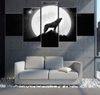 Wolf Howl Full Moon Night 5 Pieces Canvas Wall Art Living Room Home Decoration 5 Panel Canvas