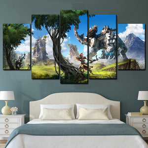Horizon Zero Dawn 5 Panel Game Wall Art Canvas Printed Home Decoration Painting Living Room