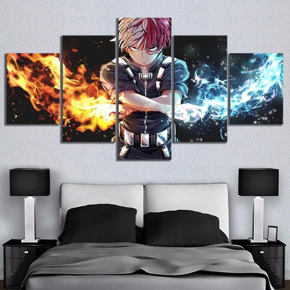 Todoroki Fire and Ice Wall Art 5 Panel Canvas Anime Living Room Home Decoration My Hero Academia Canvas
