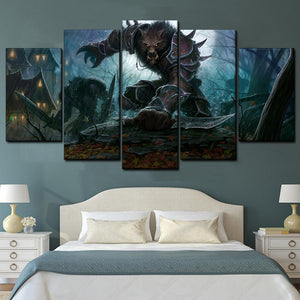 Night WereWolf Wall Art Canvas Printed 5 Panel Painting Home Decoration Living Room