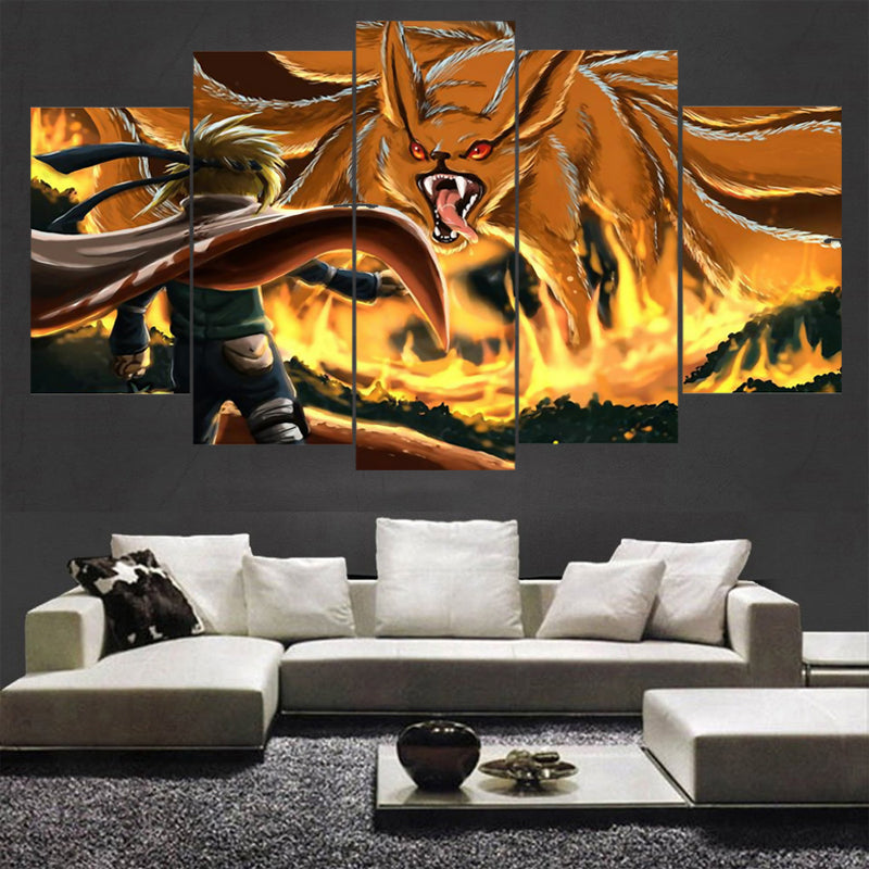 Naruto Shippuden Minato Vs Nine Tails 5 Panel Canvas Wall Art Home Decor Canvas